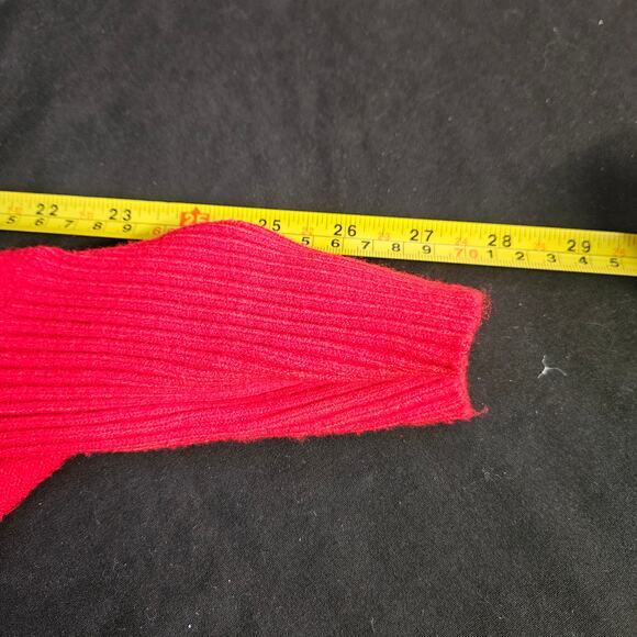 News Lady Red Wool Blend Sweater Size M Dolman Sleeves Drapey Lagenlook HiLow - Picture 7 of 8